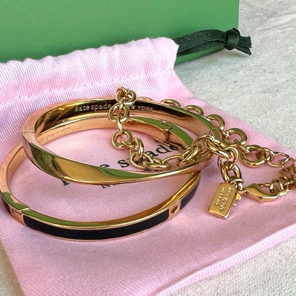 Kate Spade Set of 3 Bangles Bracelets Gold Tone with Dust Bag - Picture 3 of 16
